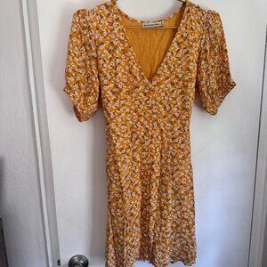 Abercrombie & Fitch Floral Mini Dress | Mustard Yellow Daisy Print | Size S |